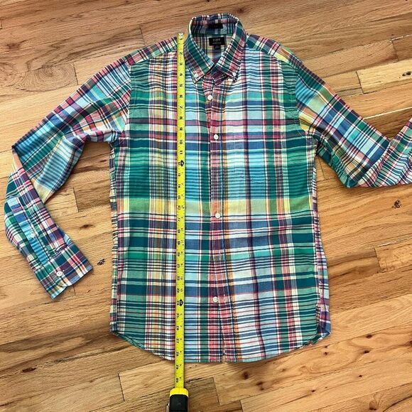 J crew cotton summer plaid button‎ down long sleeve shirt small wedding green - Picture 5 of 9